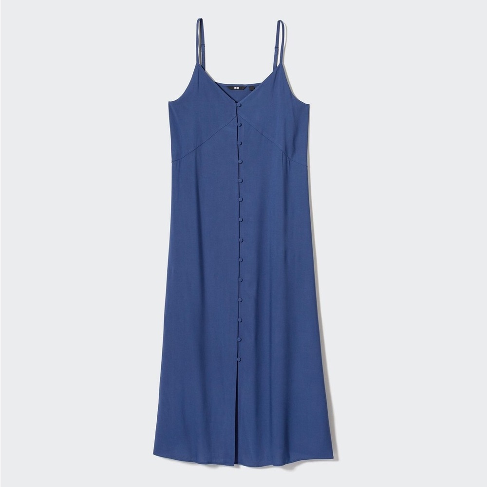 Uniqlo Blue Button Down Camisole Flare Slip Dress